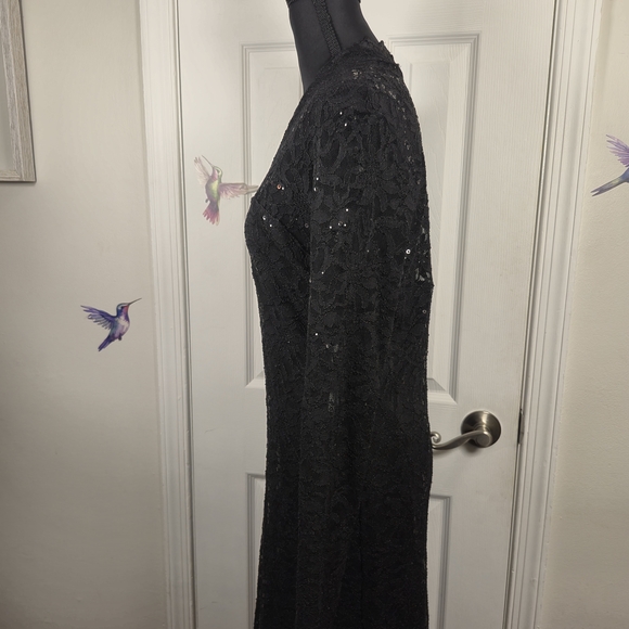 MARINA Black Sequin Lace Long Sleeve Mini Dress Size 12 Cocktail Evening LBD - Picture 7 of 9